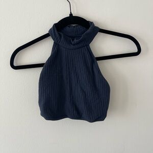 Free People Navy High Neck Workout tank